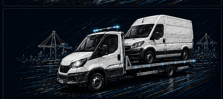 Delivery van transport on a HELP-CAR tow truck