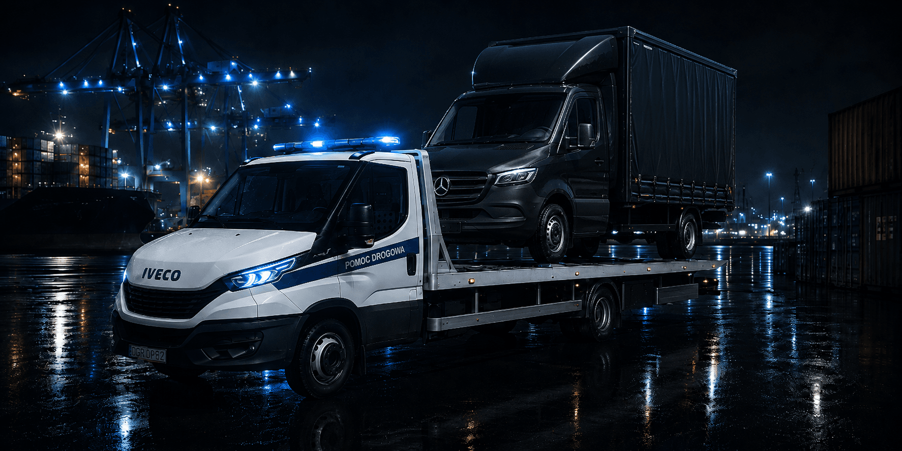Transport pojazdu z plandeką na lawecie HELP-CAR