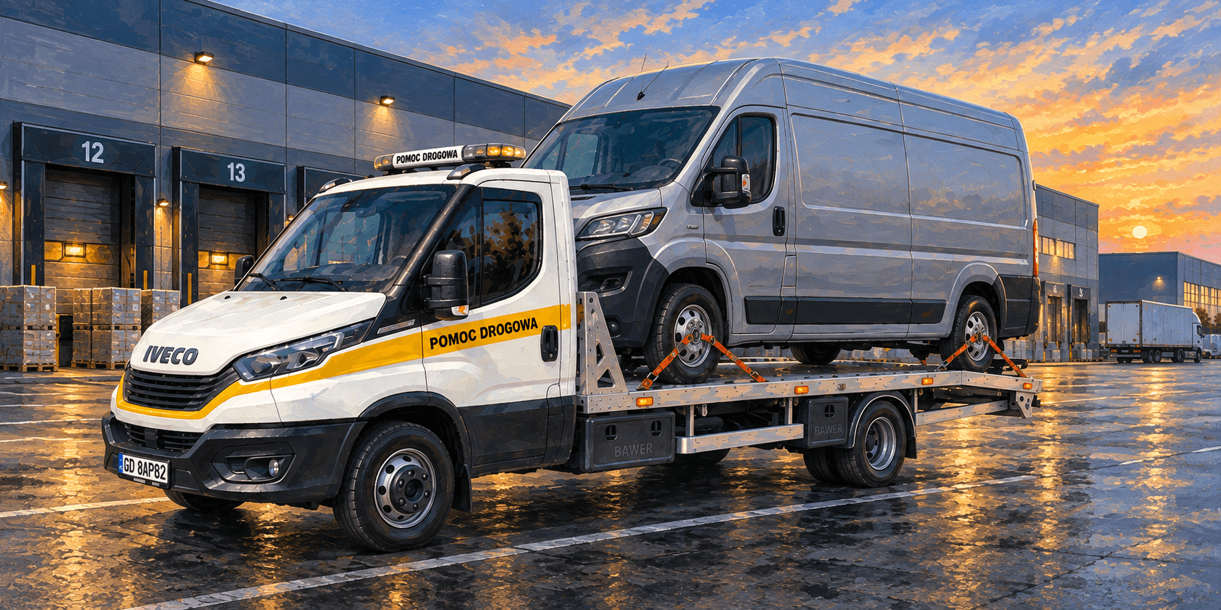 Transport busa dostawczego na lawecie HELP-CAR