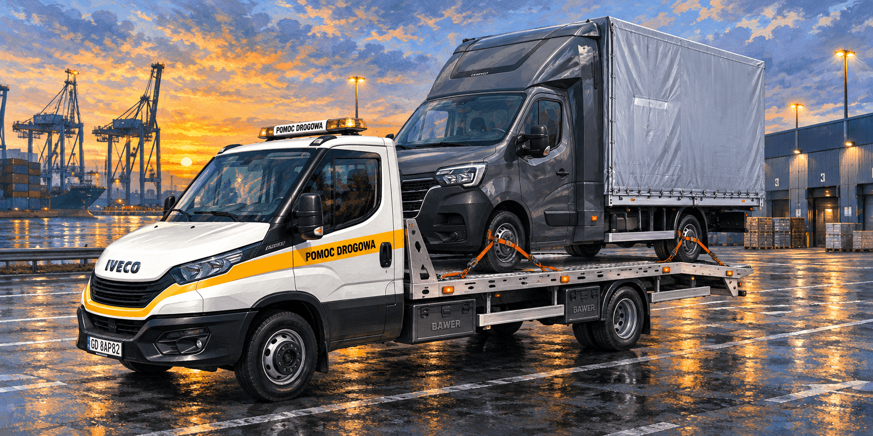 Transport pojazdu z plandeką na lawecie HELP-CAR