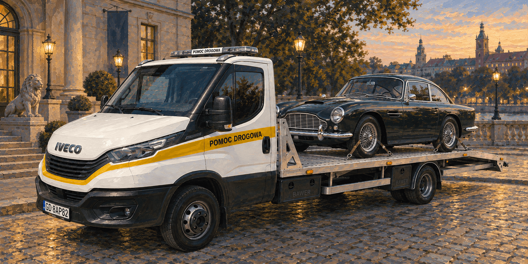 Laweta HELP-CAR przy transporcie auta zabytkowego