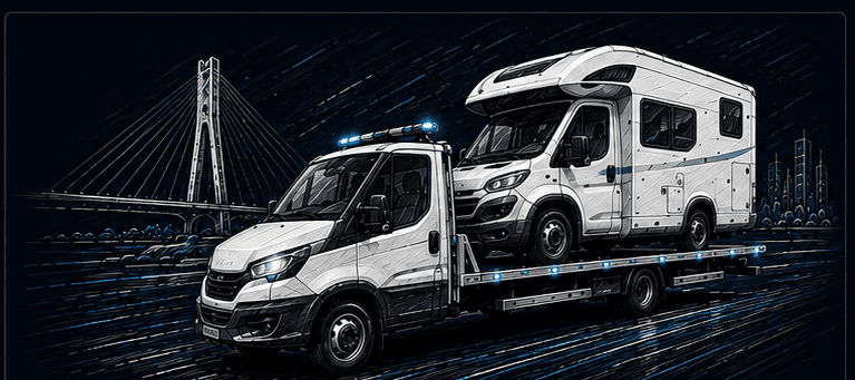 Перевозка кемпера на эвакуаторе HELP-CAR