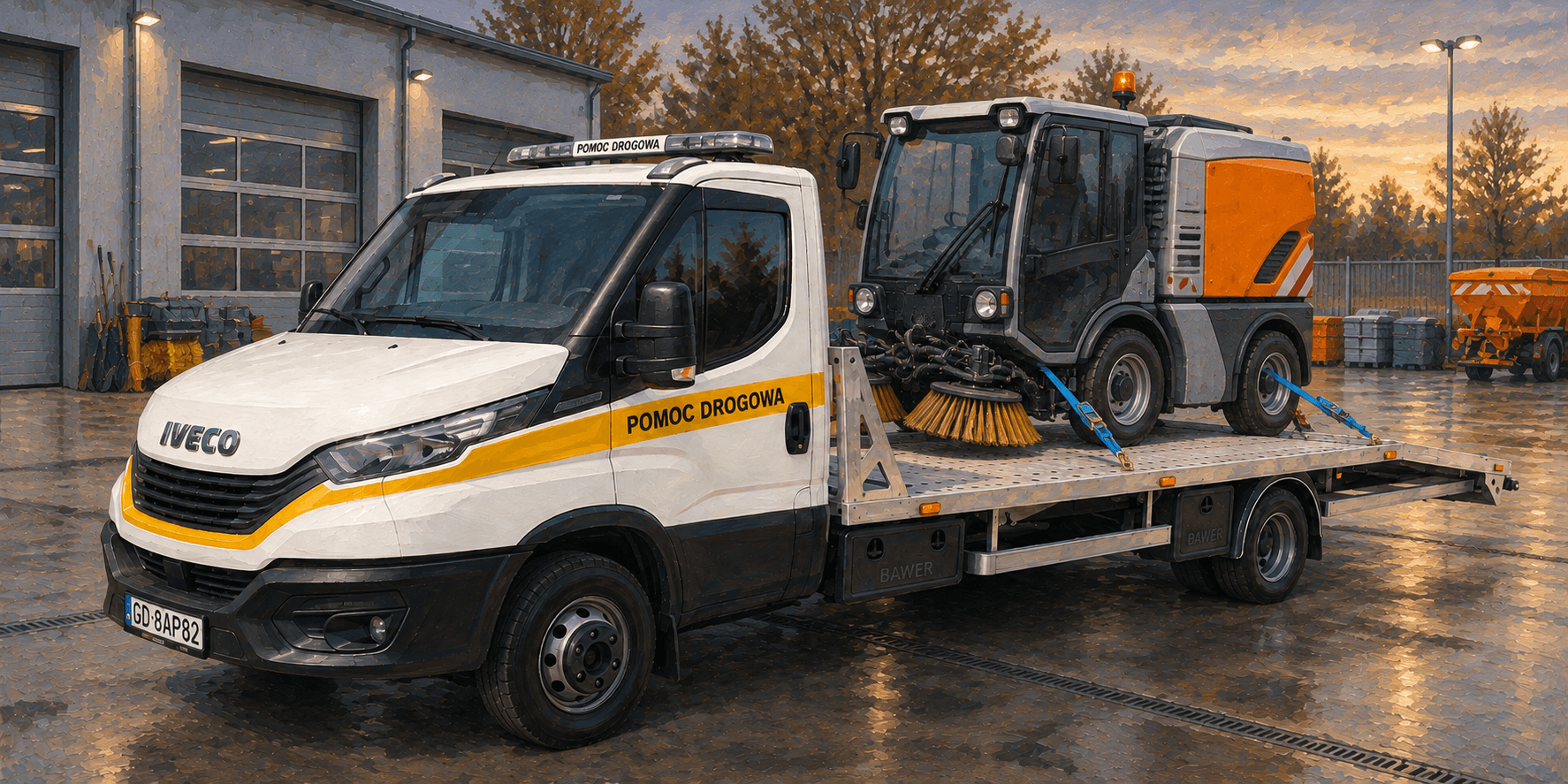 Laweta HELP-CAR przy transporcie pojazdu specjalnego Laweta HELP-CAR przy transporcie pojazdu specjalnego