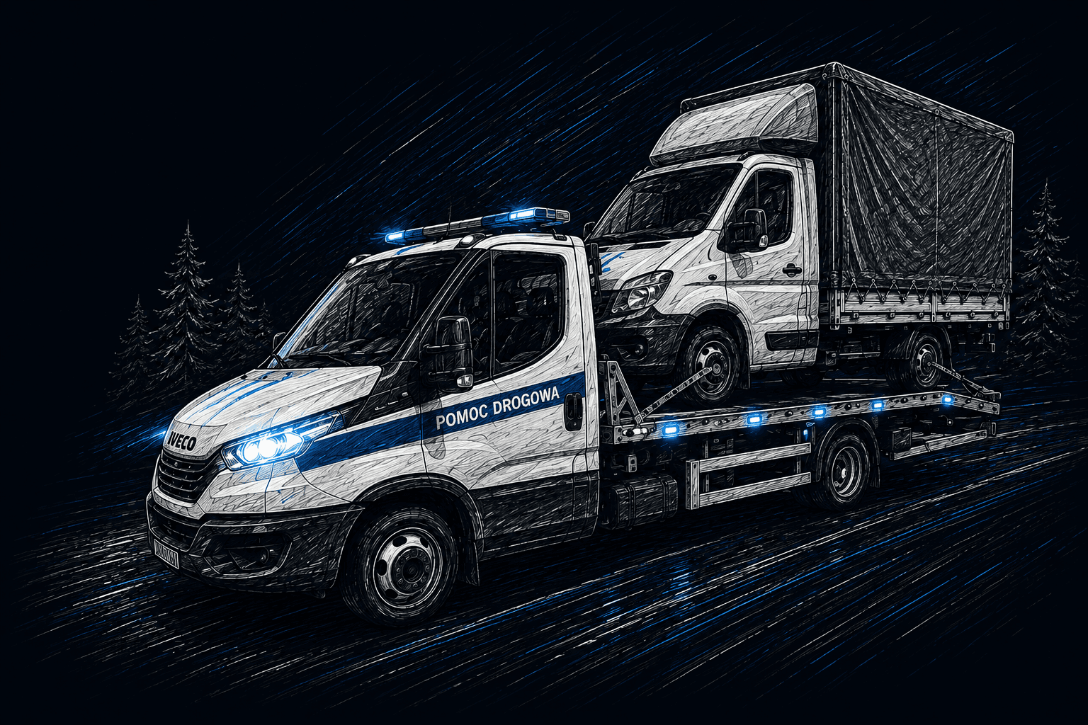 Transport eines Planenfahrzeugs auf einem HELP-CAR Abschleppwagen Transport eines Planenfahrzeugs auf einem HELP-CAR Abschleppwagen